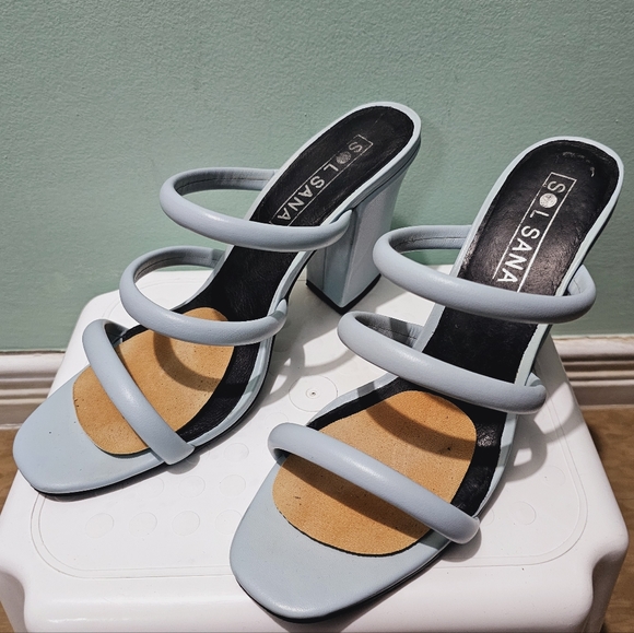 SOL SANA Deon Ice Blue Leather Mules Block High Heel Sandals sz 41 - Picture 4 of 10